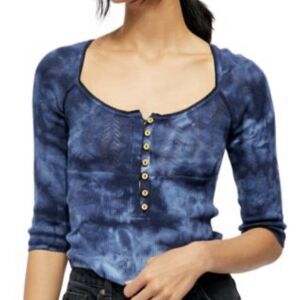 Free People Rory Tie Dye Henley Top Size Medium